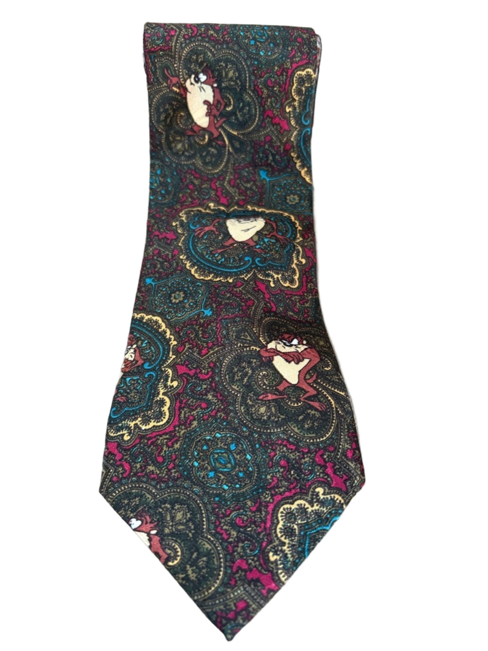 Vintage 1993 Looney Tunes Mania Tasmanian Devil paisley tie